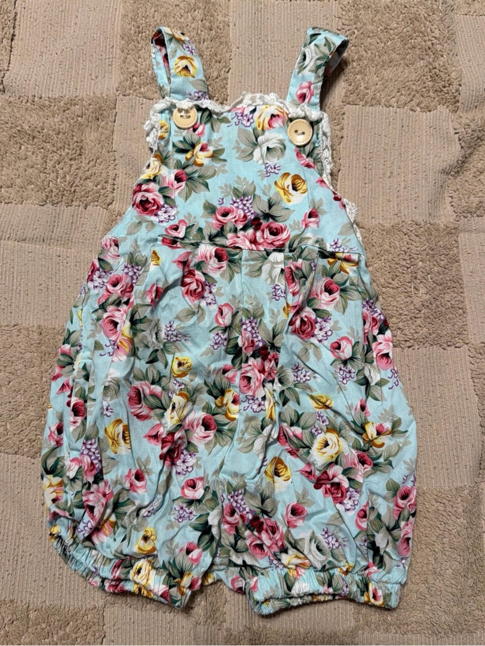Floral Mint Baby Girls Romper Overalls
